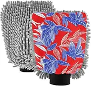 XYMZR Absorbent Microfiber Car Wash Mitt Leaf Red Blue, Funny Cute Anime Scratch Free for Cars Cleaning, Home Cleaning Mitts, 2 Pack, 10.24” L x 7.09” W