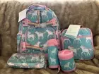 5pc Pottery Barn Kids LARGE Aqua Unicorn Horse Backpack Lunchbox Water Bottle
