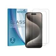 2 Pack MEZON iPhone 15 Pro Max (6.7") Clear Tempered Glass Screen Protectors
