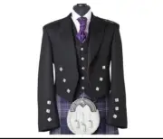 Men's Scottish Prince Charlie Tuxedo Kilt Jacket With 5 Button Vest Jacket
