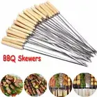 1-20x Barbecue Skewers Stainless Steel Metal Flat BBQ Kebab Sticks Handle Wooden