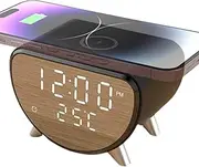 Alarm Clock Bedside - Desk LED Clock with Wireless Charging | Digital Alarm Clock with Temperature Display | White Bold Digits Week Date Display, Fast Wireless Charger Station