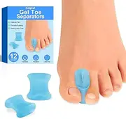 12 Pack Gel Toe Separators, Bunion Toe Spacers for Straightening Overlapping Toes, Hammertoe Corrector, Soft Silicone Bunion Pads for Women Men Toe Pain Relief (Blue)