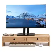 Wood Monitor Stand With 2 Drawers Computer Arm Riser Desk Storage Organizerspeak