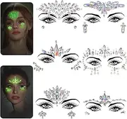 XIEXIESHER 6 Sets Glow-in-the-Dark Gemstones for Face, Festival Glitter Face, Glitter Stickers, Waterproof, for Rave Carnival, Masquerade, Music, Birthday Party, Festival