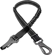 Dog Car Seat Belt, Adjustable Nylon Pet Safety Harness with Anti-Shock Elastic Buffer, Hook Latch & Seatbelt Buckle, Durable Reflective Strap for Dogs, Easy to Install (Black)
