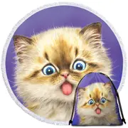 Funny Fool Face Kitten Cat with Tongue Out Round Beach Towel