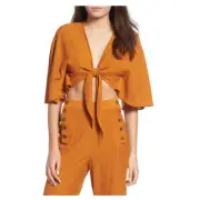 The East Order Amelie Tie Front Crop Top Orange S