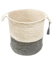 LR Home Colorblock Hand-Braided Light Jute grey Decorate Storage Basket