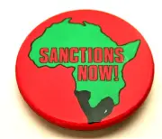 Anti Apartheid South Africa Sanctions Now! 1980's Button Pin NOS New Mandela