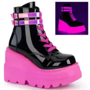 Demonia Shaker-52 Gothic Cyber Punk Platform Boots UV Neon Pink