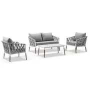 Silas Outdoor Ivory Rope Lounge Setting With Coffee Table
