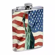 American Flag D20 Flask 8oz Stainless Steel Hip Drinking Whiskey