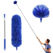 Three-Piece Cobweb Duster with Extension Pole for Ceiling Cleaning-Royal Blue
