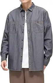 [JEShifangjiusu] Men's Lightweight Denim Jackets Slim Fit Classic Trucker Coat, Gray, XXL