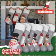 6 Pack Grey White 17" Christmas Stocking Home Decor Santa Claus,Reindeer,Snowman