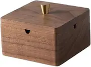 Ashtrays Square Walnut Wood Ashtray Removable Stainless Steel Inner Liner Cigarette Ashtra with Brass Handle Lid Ashtray for Indoor Or Outdoor Use Ash Trays Indoors