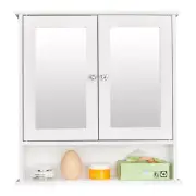 Double Door Mirror Bathroom Wall Mounted Cabinet Shelf White Storage Organizer