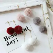Pom Pom Drop Earring 1 Pair - 925 Silver Ear Hook - Gray - One Size