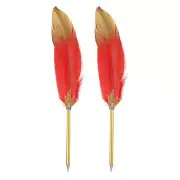 Feather Pen Quill, 2 Pcs Feather Ballpoint Pen Bulk, Red