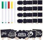 Rustark 30 Pcs Mini Chalkboards With 5 Colors Chalk Marker, Blackboard With Wooden Frame, Message Board, Place Cards for Table Numbers, Food and Christmas Decoration