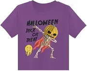 [Blinket] Halloween T Shirt Toddler Skeleton Pumpkin Shirt Pumpkin Face Graphic Shirts Purple Print Short Sleeve Trick or Treat Letter Halloween Cotton Tees Tops for Baby Boys Girls(4T)