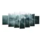 iKNOW FOTO XLarge 7 Panel Canvas Print Wall Art Misty and Fog Over Dark Mount...