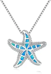 [CiNily] Opal Pendant Necklace for Women Girls 14K Gold Plated Turtle/Starfish/Dolphin Sea Animal Pendant Opal Jewelry Ocean Necklace