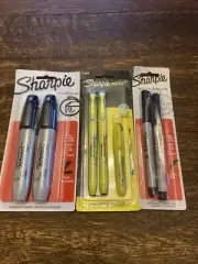 NEW Sharpie 2 Black Chisel Tip 2 Ultra Fine Permanent Markers & Highlighter Lot