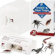 LULUCATCH Mouse & Insect Glue Traps,12 Pack Pre-baited Glue Boards, Non-Toxic Bulk Bug Catcher Sticky Glue Traps, Insects Bed Bugs Spider Cockroaches Mouse Traps Indoor for Home Garage