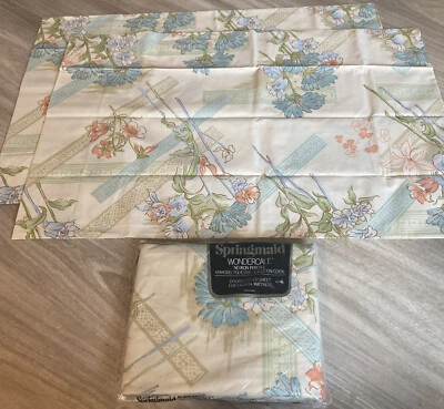 VTG SPRINGMAID WONDERCALE BRITTANY GARDENS DOUBLE FITTED SHEET & PILLOWCASES