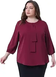 [Agnes Orinda] Women's Plus Size Tops Work Round Neck Ruffle Chiffon Blouse Top