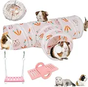 Guinea Pig Tunnel,Bunny Tunnel,Rabbit Tubes Collapsible 3Way Rabbit Toys Set Small Animal Hideout with Fun Toys for Hamster Rats Ferret Kitten Hedgehog Hiding and Resting