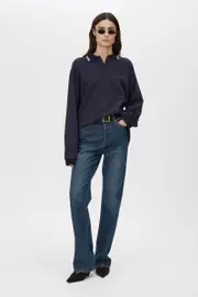 Aqui Long Sleeve Monogram Top in Midnight Navy - CAMILLA AND MARC® C&M