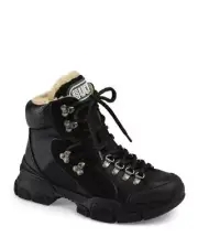 Gucci Trekking Flashtrek Shearling Fur Leather Hiking Boots Shoes Sneakers $1390