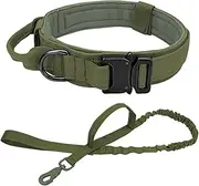 Tactical Dog Collar and Leash Set Adjustable Nylon Thick Military Dog Collar with Handle and Heavy Duty Metal Buckle for Medium Large Dogs Training Walking