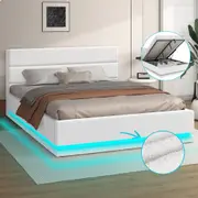 ALFORDSON Bed Frame Double Gas Lift Storage RGB LED Platform Boucle