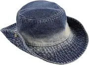 [TOGEVAL] Cowboy Hat Cowgirl Hats Women Washed Denim Cotton Outdoor Sun Hat Denim Cap Jean Hats for Women Denim Western Hats for Men Wide Brim Hat Demni Hat Mens Beach Bucket Hat Denim Hats