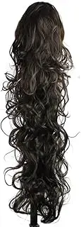 Women's Curly Pony Tail Hair Piece Synthetic Claw Clip Ponytail Wavy Long Curled in Hair Extension Extensions Long/Voluminous Wig Hairpieces for Women Girls Lady (Black, 28 Inch)