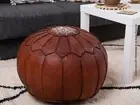 Handmade pouf, Genuine Leather Boho Pouf, Ottoman Footstool Pouffe dark Brown