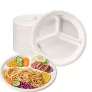 100% Compostable Disposable Paper Plate 3 Compartment 10"Heavy-Duty Paper Plates