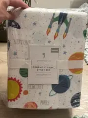 NEW Pottery Barn Kids SOLAR SYSTEM Planets Organic Flannel QUEEN Sheet Set