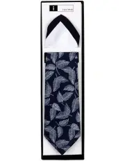 [Ferrari Formalwear] Tie & Hank Set in Navy Print