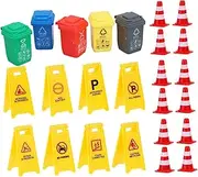 Hohopeti 25pcs Traffic Signs Playset Road Signs with Traffic Cones and Trash Cans for Educational Play for Imaginative Role Play and Early Transportation Learning