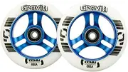 Five Star 100mm One Pair Pro Stunt Scooter Wheels with ABEC-9 Bearings CNC Metal Core (2pcs)（White-Blue）