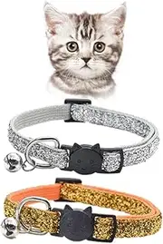 CORHAD 2PCS Adjustable Pet Bell Collar Stylish Neck Jewelry for Cats Kittens Durable Comfortable Fashionable Practical Pet Accessory Silver Dark Yellow