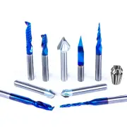 1/4" Shank 3D Carving Router Set - V-Groove, Spiral End Mills, Tapered Bit for W