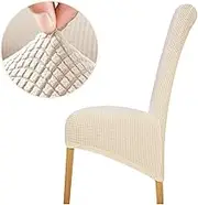 Domestic Polar Fleece Fabric XL Size Long Back Plaid Chair Cover seat Covers Chair Covers Restaurant Hotel Party Banquet Simple and Elegant (Color : Cream, Specification : XL Size)