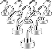 Neosmuk Magnetic Hooks, 10kg+ Heavy Duty Earth Magnets with Hook for Refrigerator, Extra Strong Cruise Hook for Hanging, Magnetic Hanger for Cabins, Grill (Silver White, Pack of 10)
