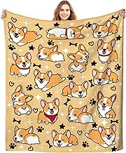 Cute Corgi Blanket Puppy Dog Pattern Blankets Bedding Soft Lightweight Flannel Throw Blankets Gifts for Corgi Lovers Kids Adults 60"X50"